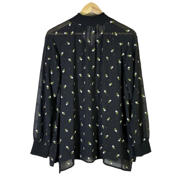 Cabi Alegria Floral Sheer Top Womens S Black Embroidered Long Sleeve Career - Picture 5 of 7